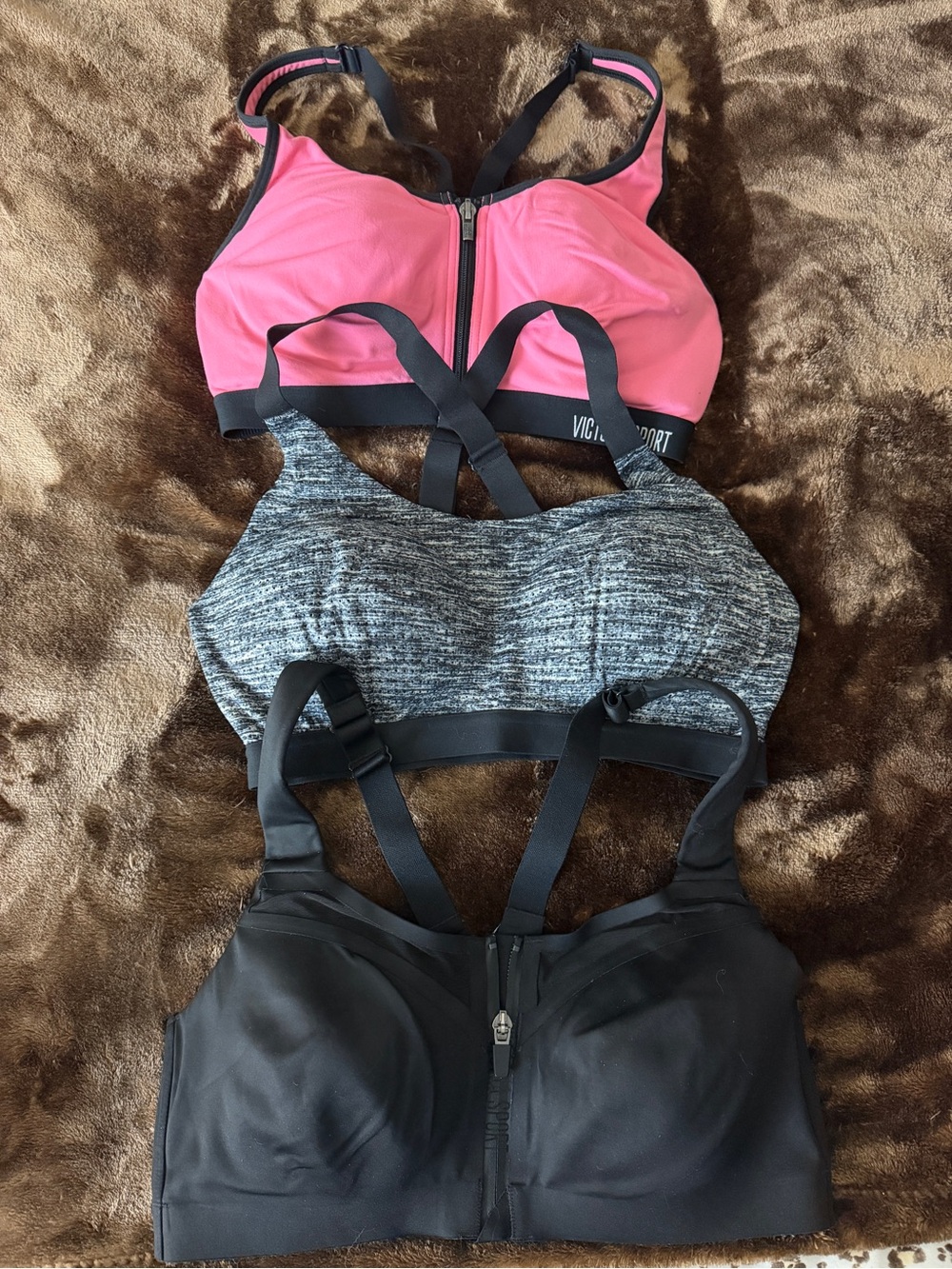 Victoria's Secret Pink, Gray & Black Sports Bra Trio